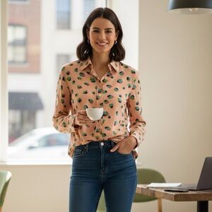 The Shirt by Rochelle Behrens leopard printed long sleeve button front size XS